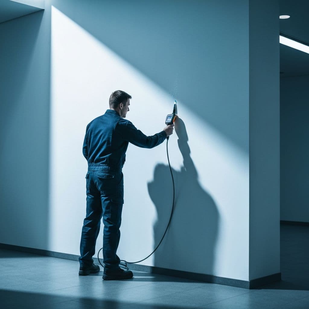 Fachtechniker bei professioneller Leckageortung in einem Geb\u00e4ude im M\u00fcnsterland